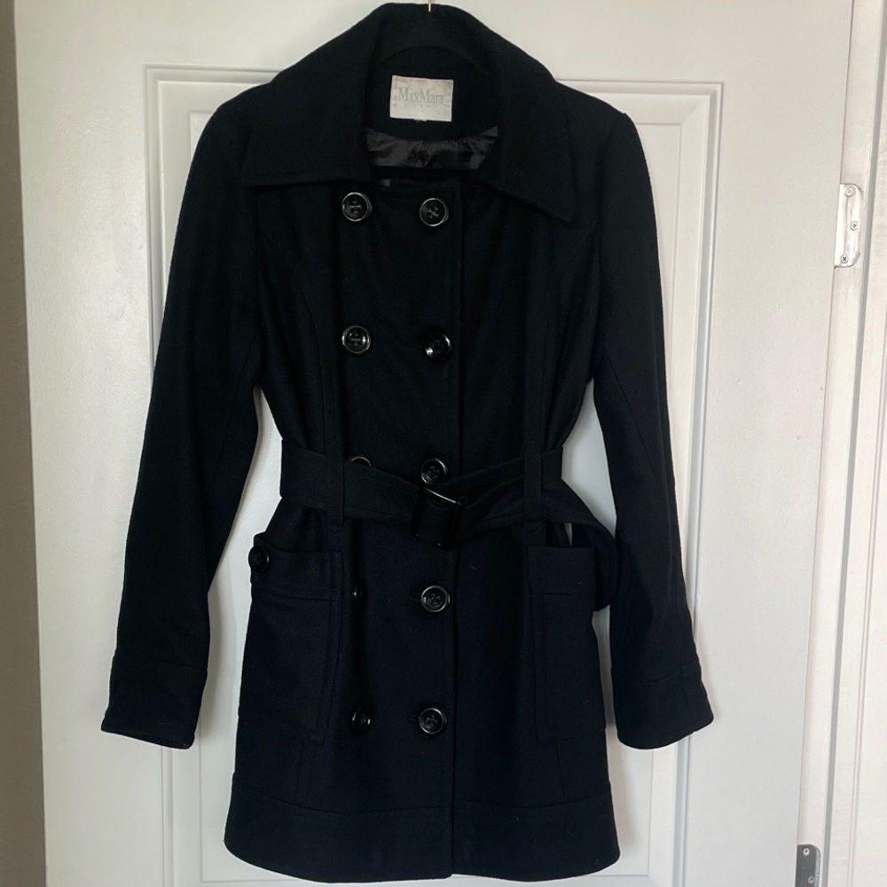 MaxMara Women's Black Double-Breasted Belted Pea Coat